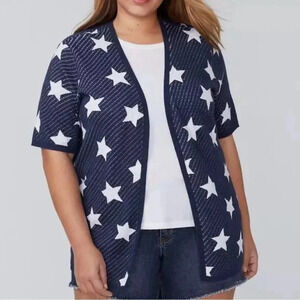 Lane Bryant Star Open Front Sweater Short Sleeve Cardigan Knit
